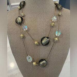 Elegant Long Green and gold Beaded Necklace